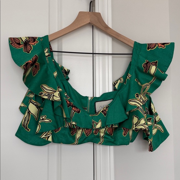 Alexis Hoshi Flutter Sleeve Crop Top in Jade Green Orchid Size M - Picture 3 of 11